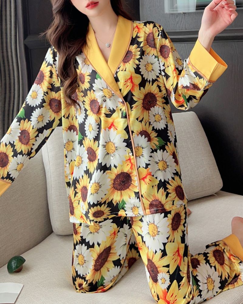 Ice Silk Printed Casual Pajamas