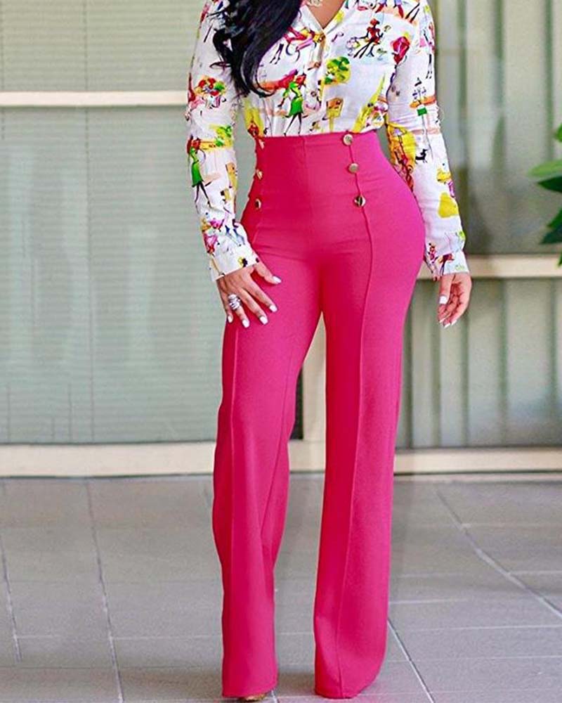 Stylish Slim Personality Double Breasted Flared Pants