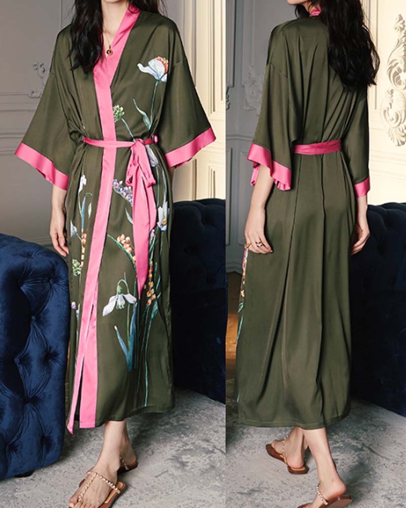 Light Luxury Satin Satin Pajamas With Three-Quarter Sleeves