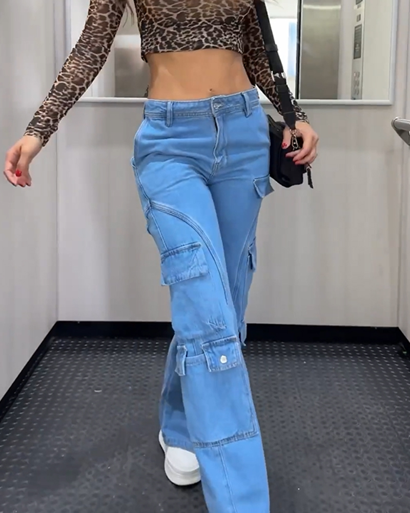 Cargo-Style Wide-Leg Jeans