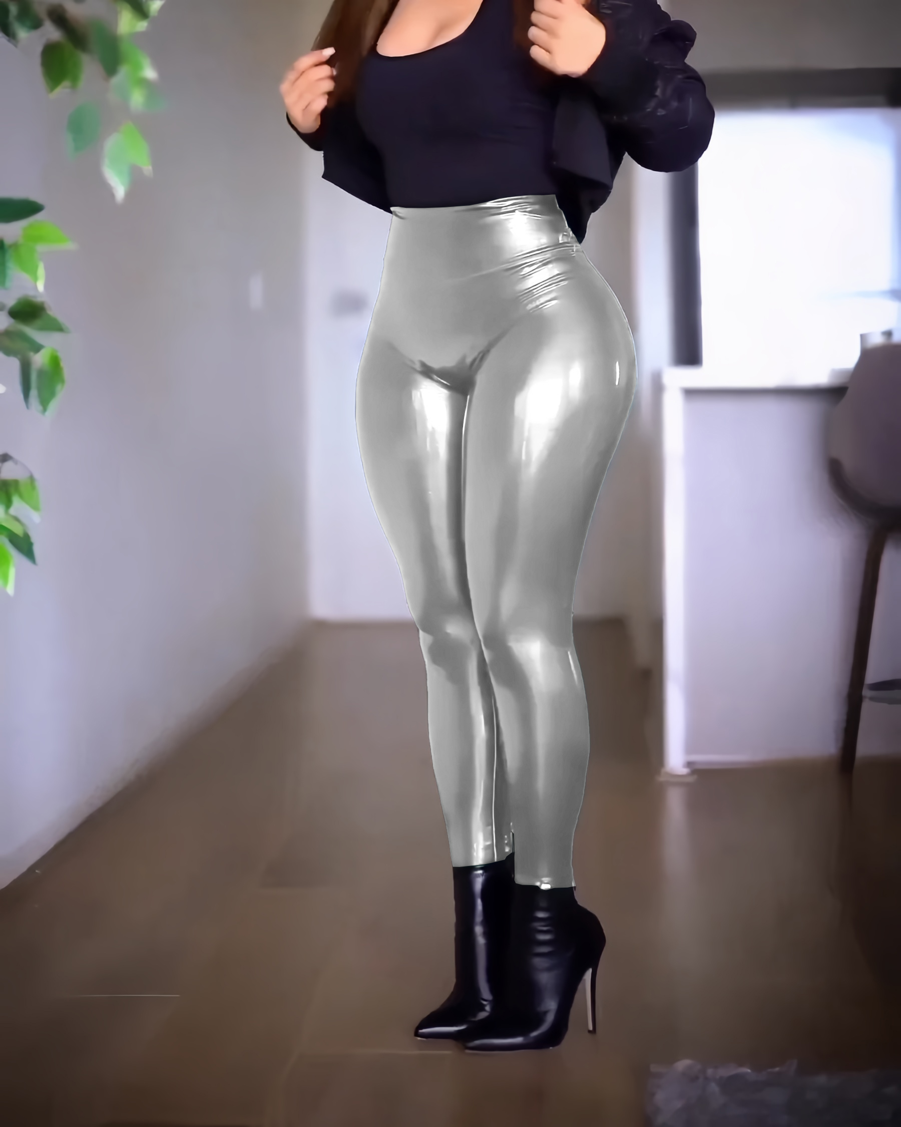 Footless Liquid Wet Look Shiny Metallic Stretch Leggings