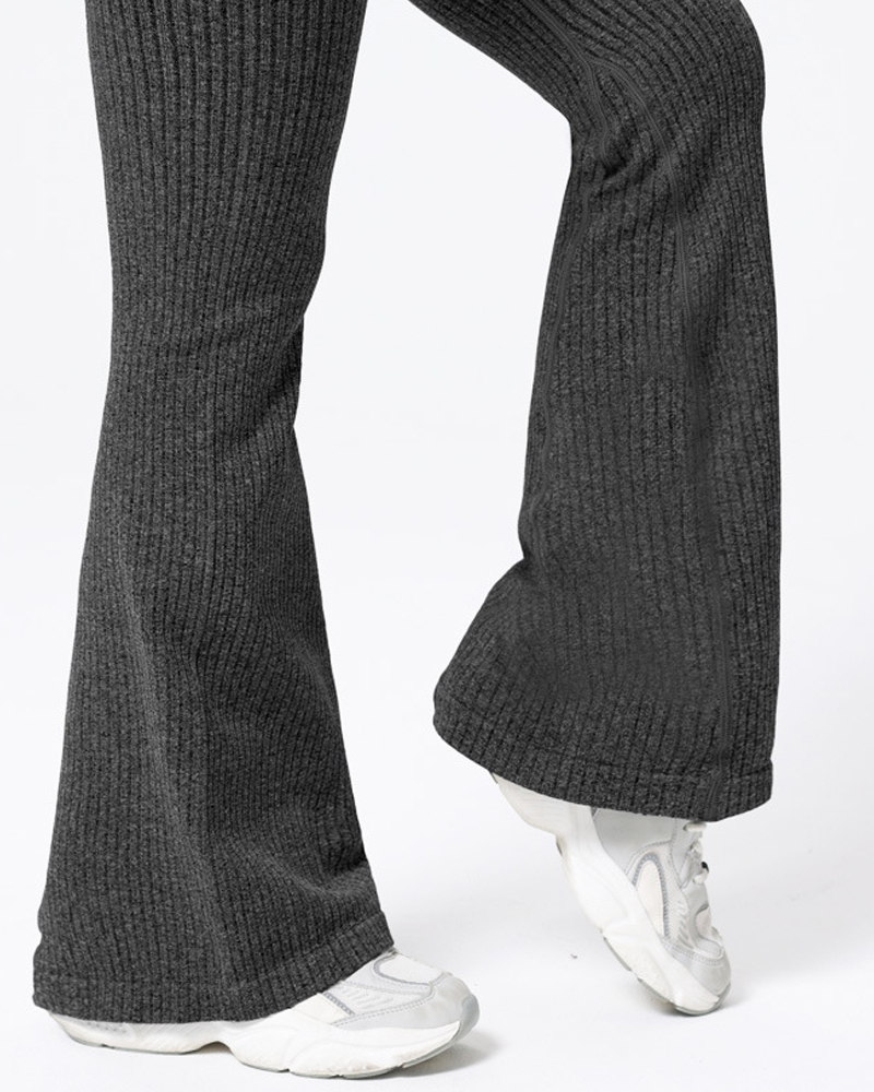 High Waist Ribbed Flared Yoga Pants