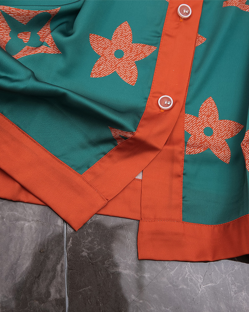 Imitation Silk Printed Pajamas Set