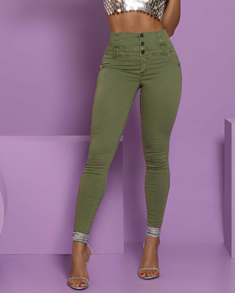 High-Waisted, Back-Zip Skinny Jeans