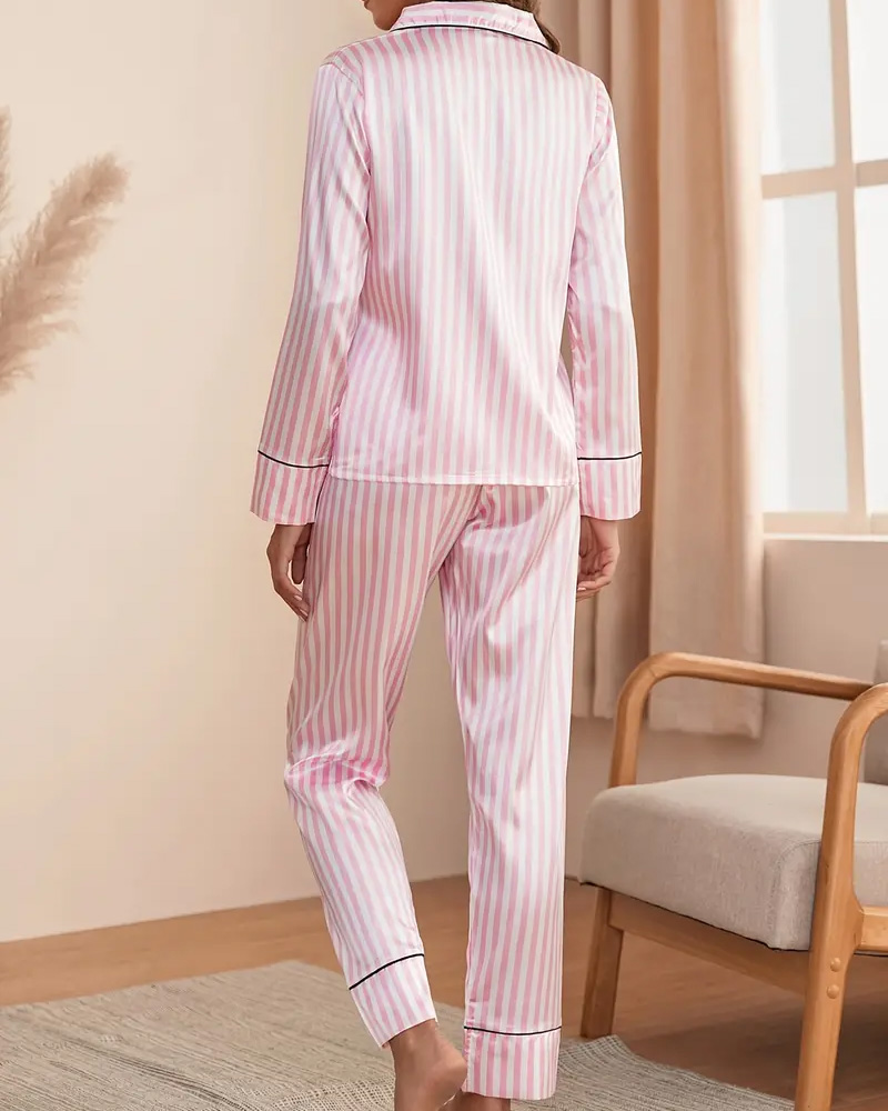 Imitation Silk Striped Long-Sleeved Home Suit