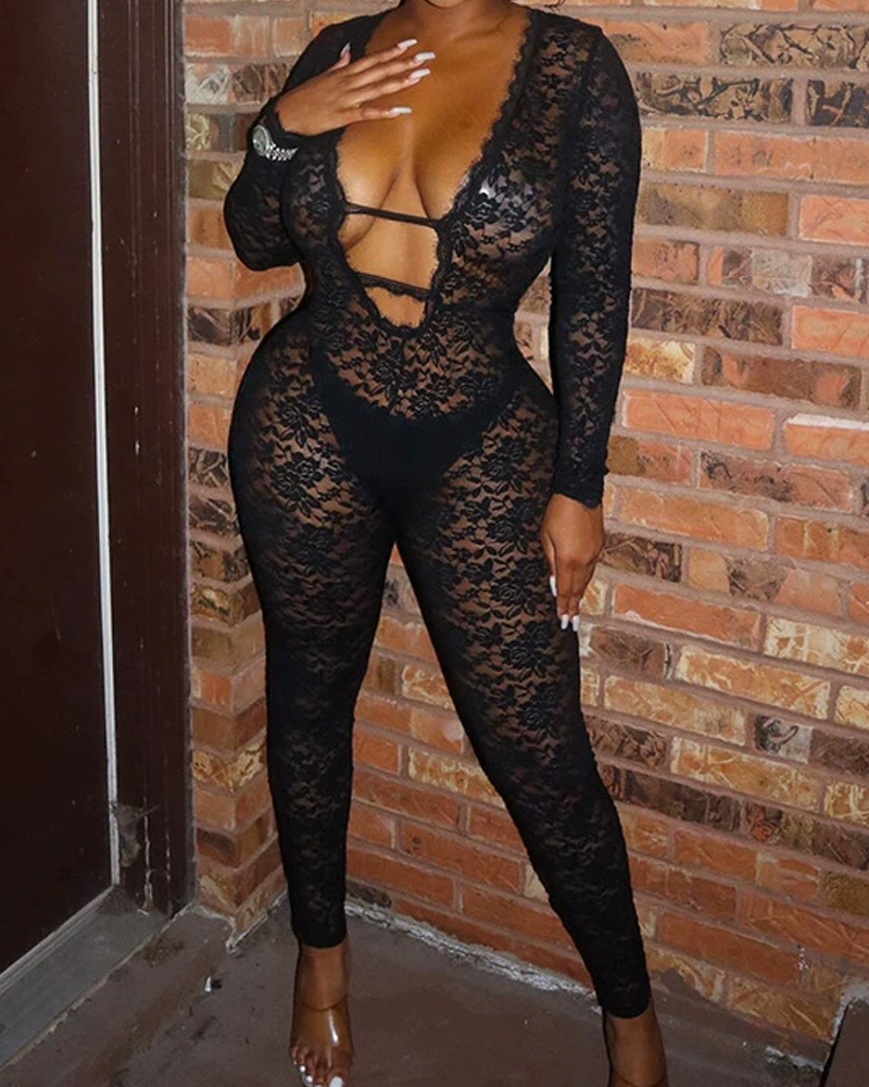 Lace See-Through Sexy Hot Girl Jumpsuit