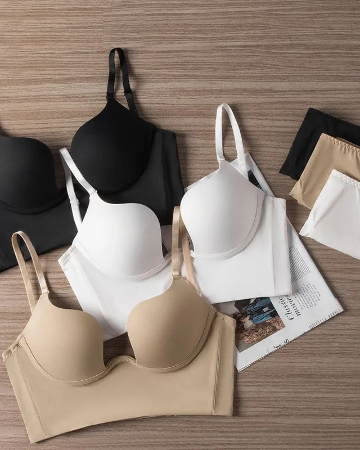 Push Up Low Back Plunge Bra Cleavage-Boosting Light Padding Bra Underwear