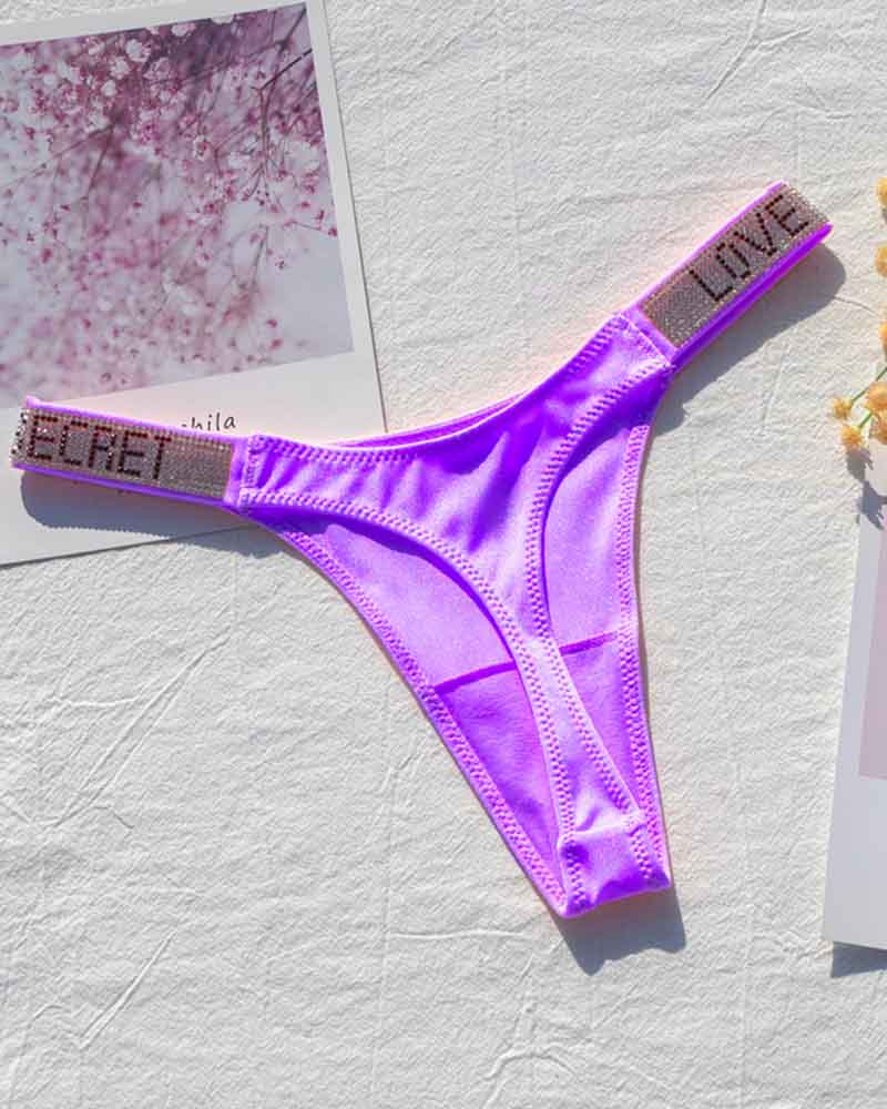 Sexy Low-Waisted Rhinestone Thong In Fine Shiny Fabrics
