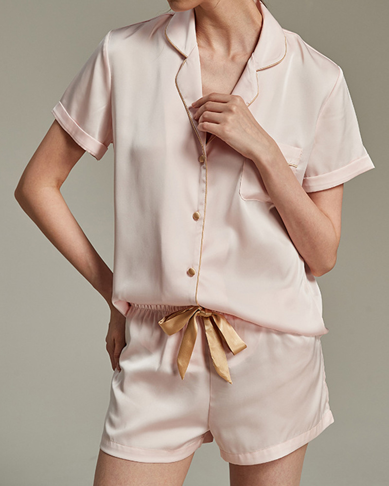 Ice Silk Pajamas Short Sleeve Set