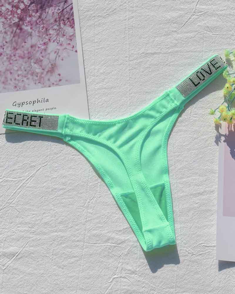 Sexy Low-Waisted Rhinestone Thong In Fine Shiny Fabrics