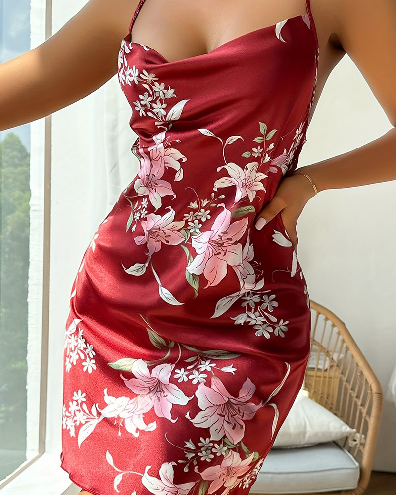 Sexy Backless Print Slip Nightdress
