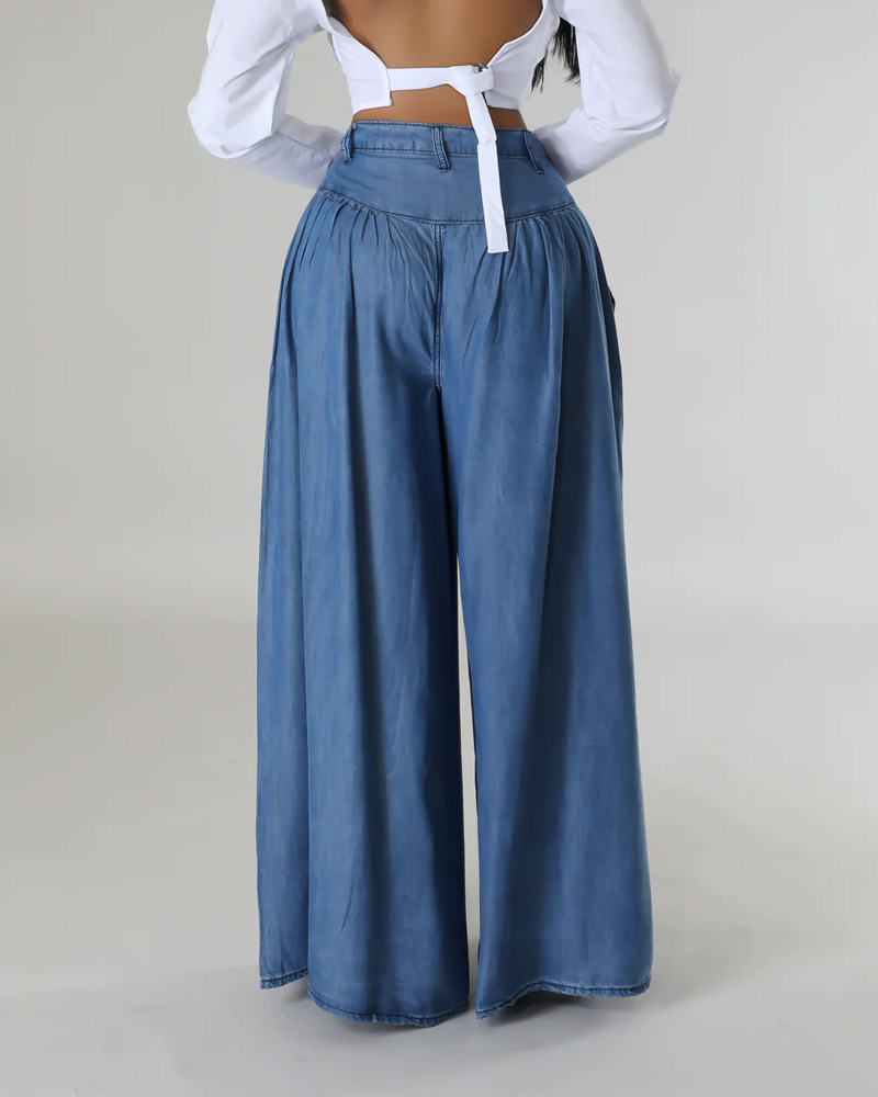 High Waist Zipper Wide Leg Denim Women Pants Jeans Casual Floor Loose Ladies Spring Longs Feminine Skirt Trousers