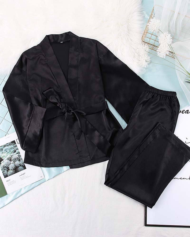 Satin Tinted Shirt With Lace-Up Nightgown