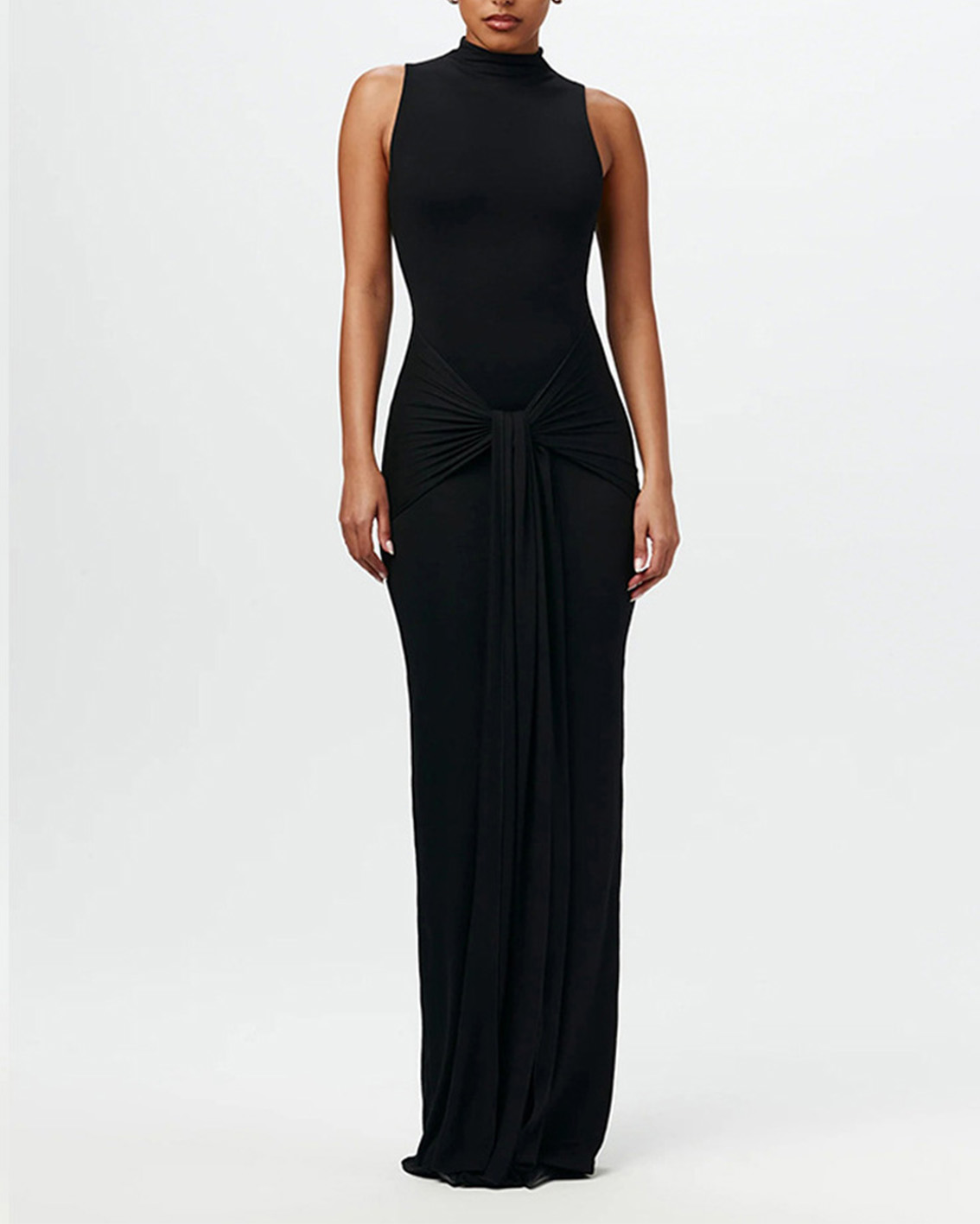 Fashion Solid Color Round Neck Sleeveless Strappy Slim Hip Dress