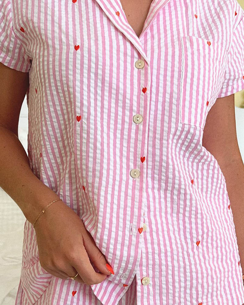 Love Striped Short Pajama Set