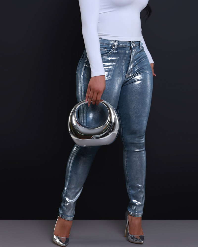 Silver-Tone Skinny Stretch Jeans