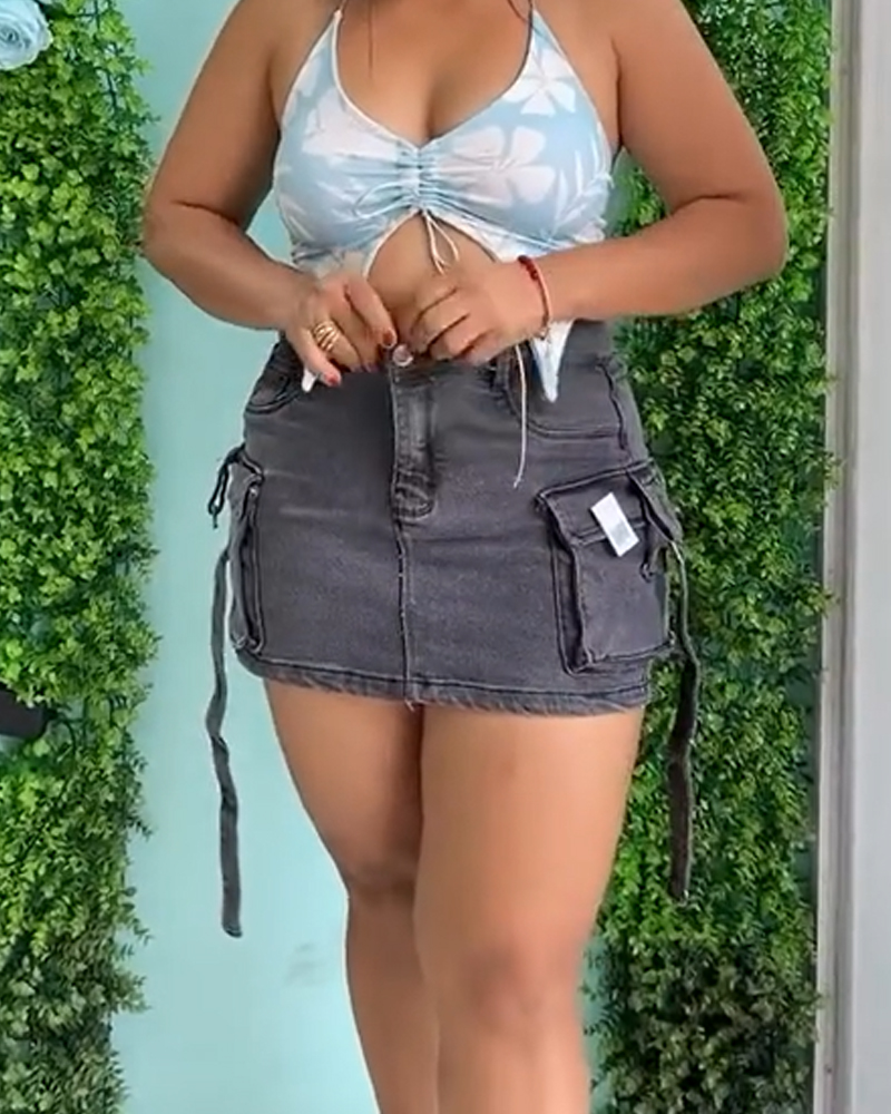 Workwear Denim Shorts Skirt