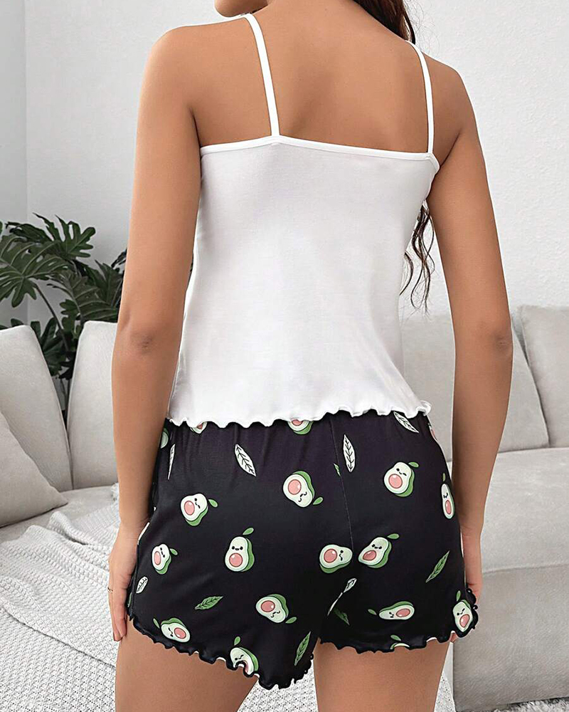 Suspender Printed Pajama Set