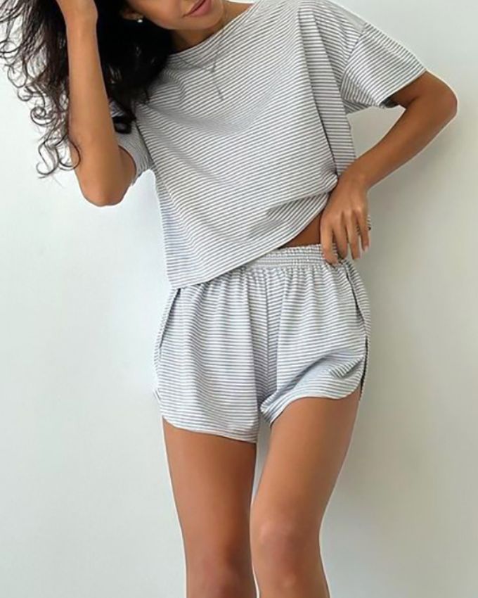 Striped Short Sleeve Two-Piece PJs