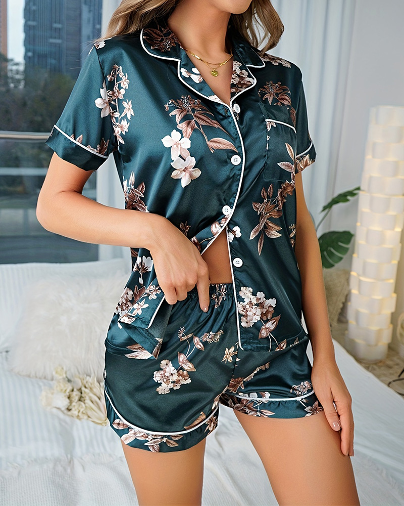 Printed Sexy Short-Sleeved Shorts Pajamas Set