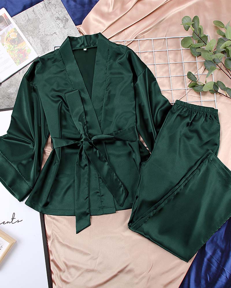 Satin Tinted Shirt With Lace-Up Nightgown