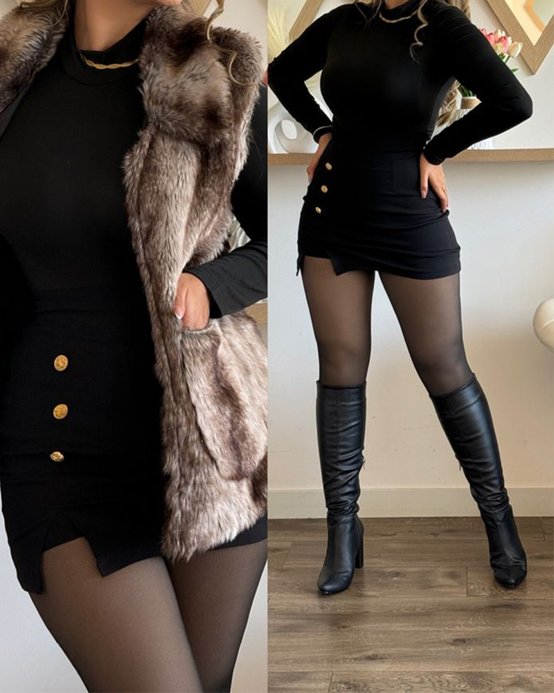 Three-Button Front Slit Shorts Skirt