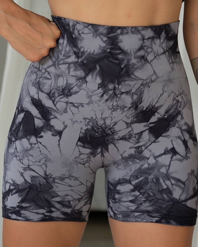 High-Waisted Hip-Lifting Tie-Dye Three-Quarter Yoga Pants